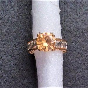 Brand New Elegant 18K Rose Gold Plated Champagne Colored Solitaire Ring - Size 8